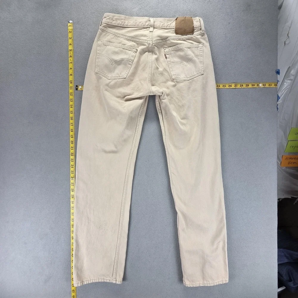 Vintage Levis 501 Jeans Mens Beige‎ Straight Button Fly USA Stains Fits 32x34